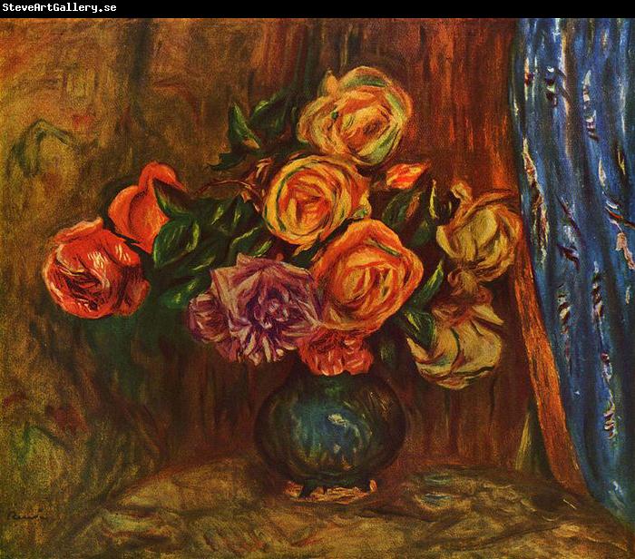 Pierre-Auguste Renoir Stilleben, Rosen vor Blauem Vorhang